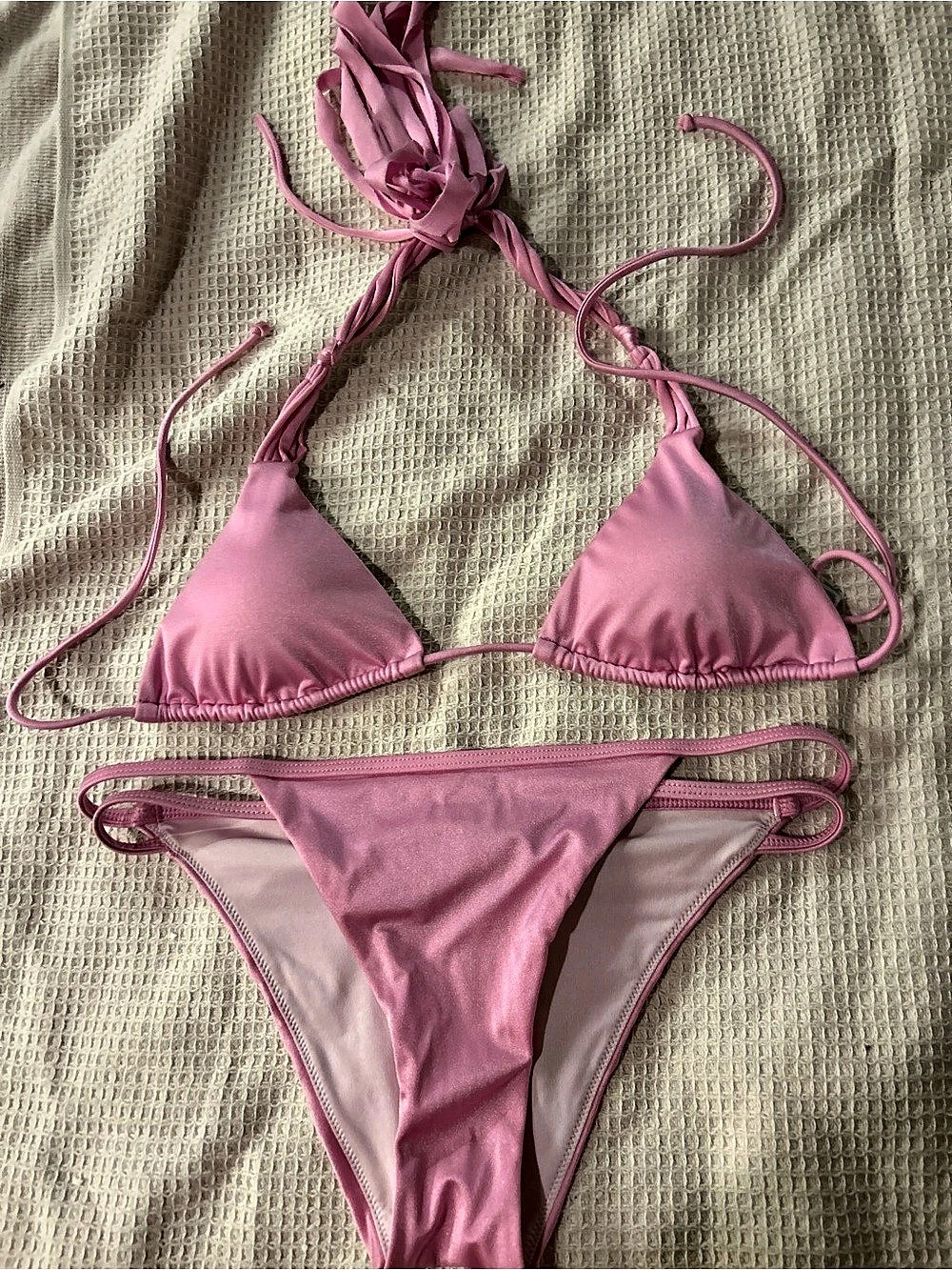 Victoria's Secret Essential Triangle Bikini Top and Side-Tie Bottom Set Pink